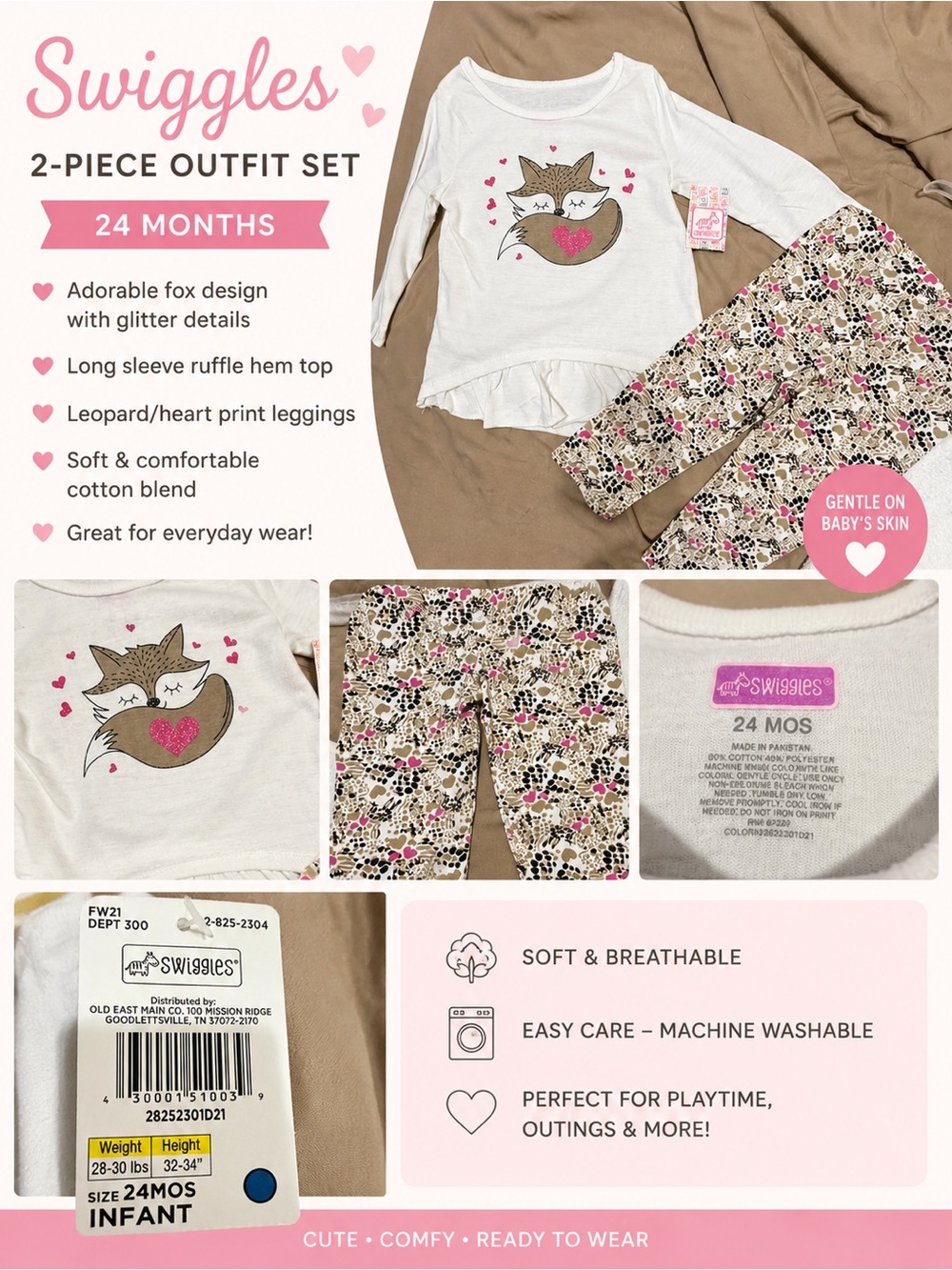 Swiggles White Ruffle-Hem Top & Floral Leopard Leggings Set